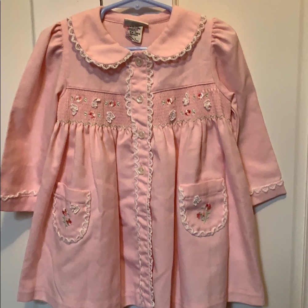 Vintage baby dress jacket pink w smock-embroidery